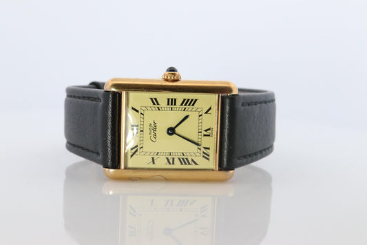 Vintage Must de Cartier 590005 Tank Watch. 925 Vermeil ARGENT Quartz Tank.
