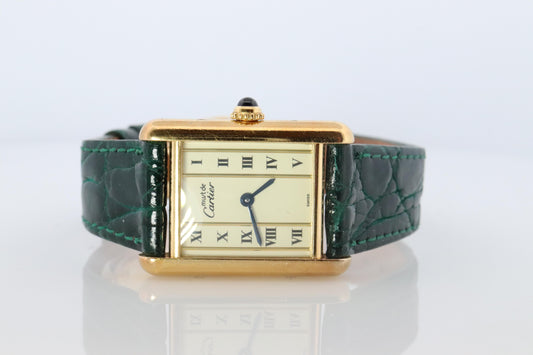 Vintage Must de Cartier Tank Pillar 5057001 Dial Watch Vermeil ARGENT Small Tank