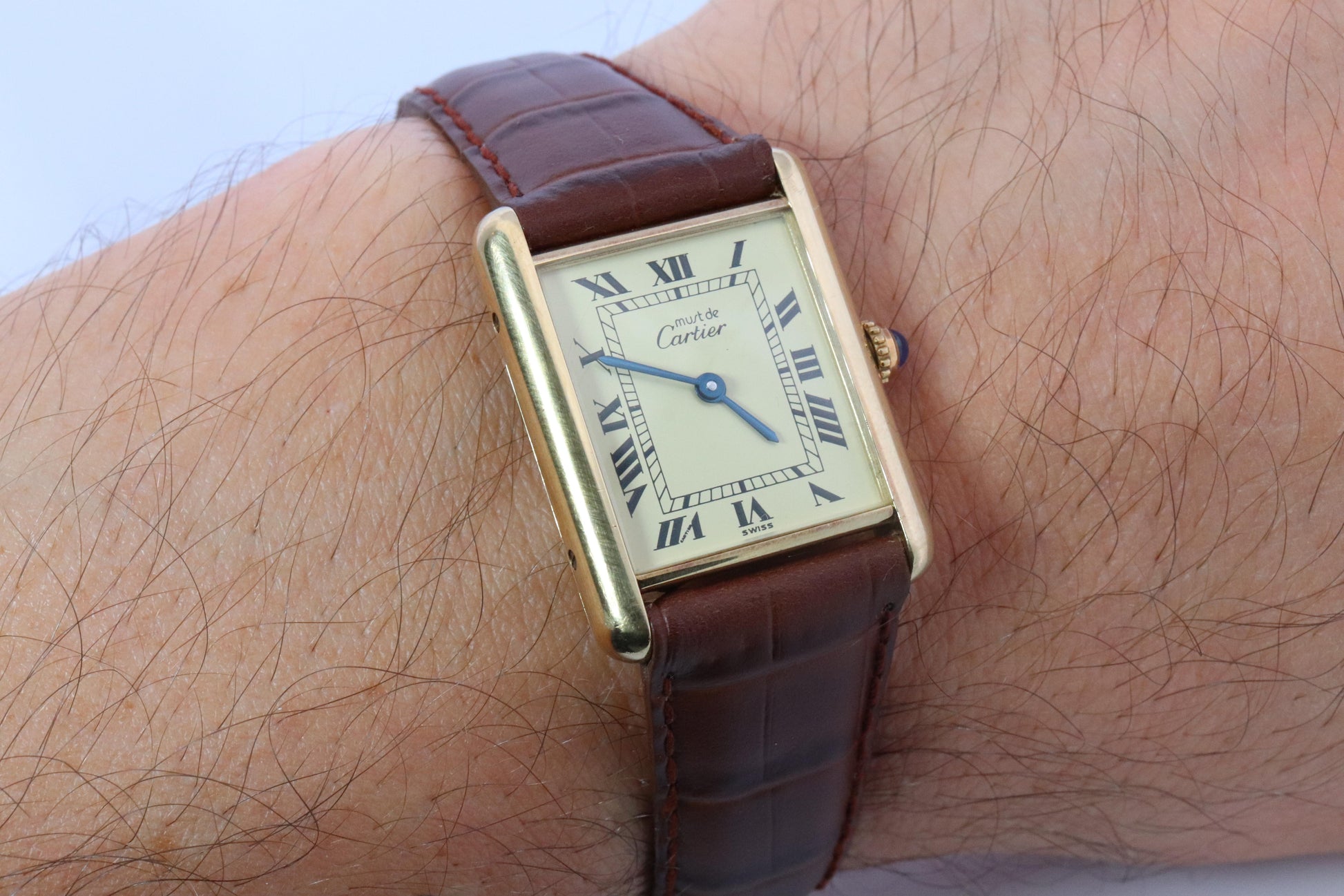 Vintage Must de Cartier 590005 Tank Watch. 925 Vermeil ARGENT Quartz Tank.