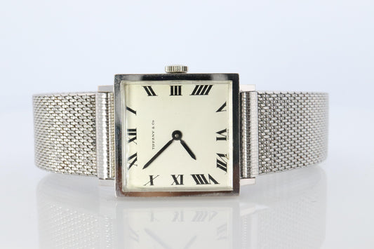 18k Tiffany and Co Watch. Tiffany Mens Dress White Gold Wristwatch