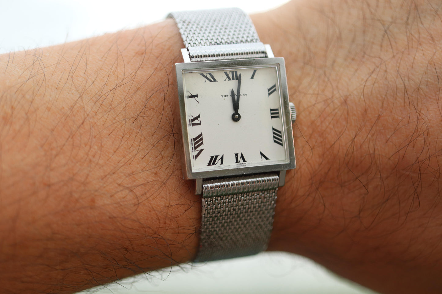 18k Tiffany and Co Watch. Tiffany Mens Dress White Gold Wristwatch