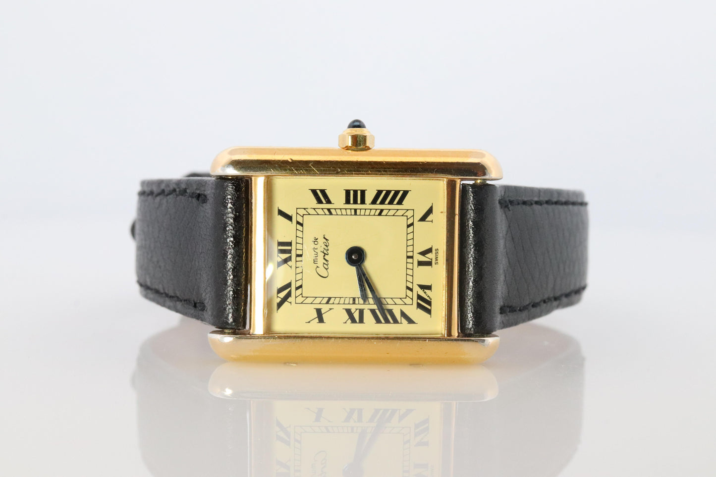 Vintage Must de Cartier Tank 366001 Dial Watch Vermeil ARGENT Small Tank
