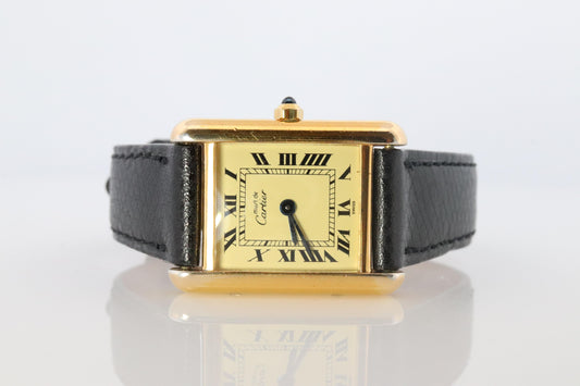 Vintage Must de Cartier Tank 366001 Dial Watch Vermeil ARGENT Small Tank