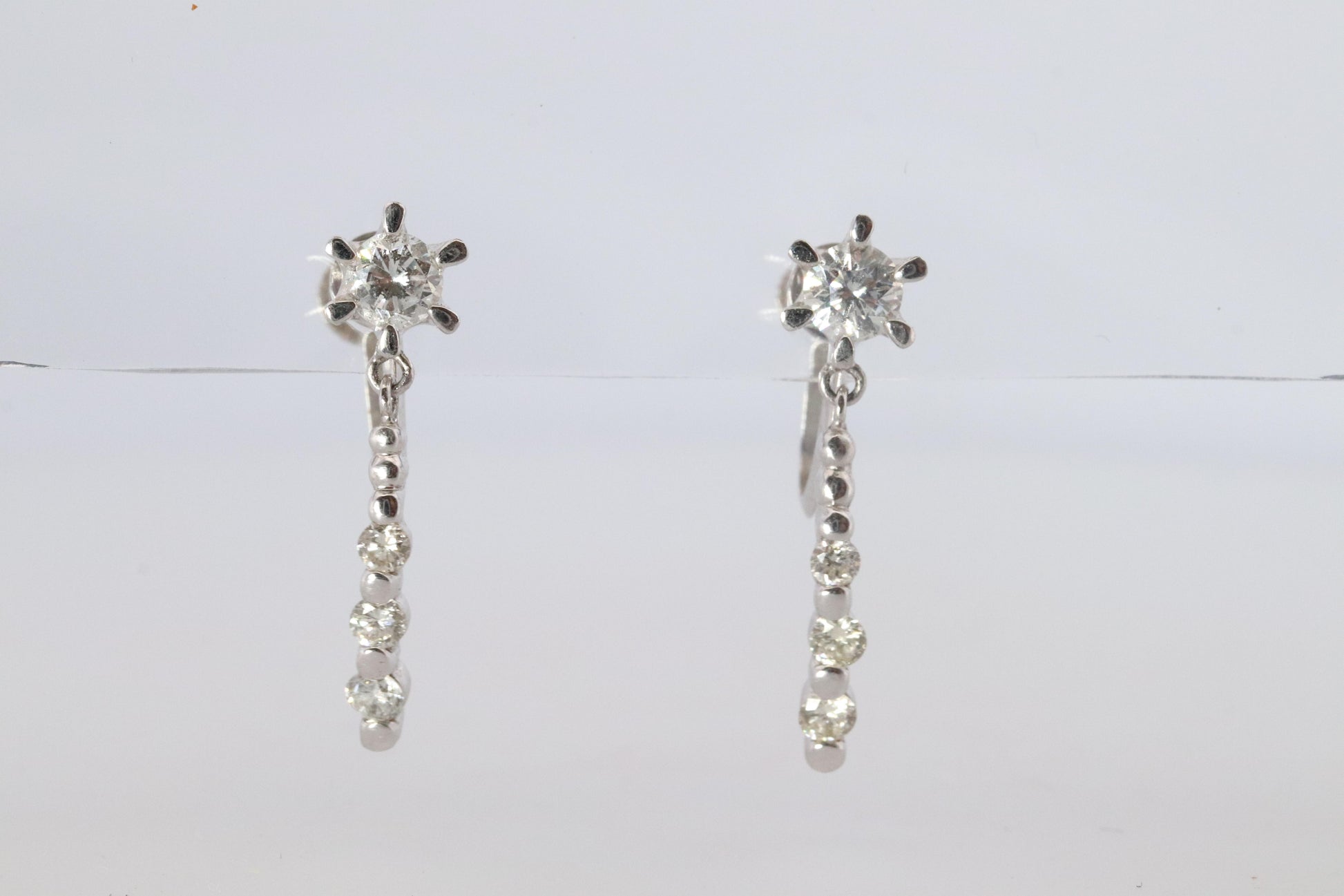 Diamond Dangle Earrings. Platinum PT950 Unpierced Clip On Earrings