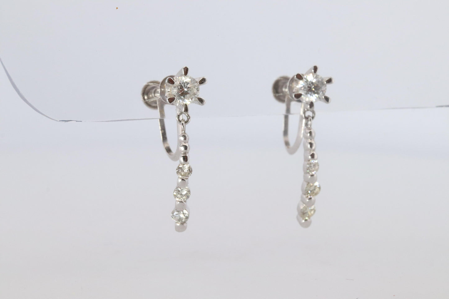 Diamond Dangle Earrings. Platinum PT950 Unpierced Clip On Earrings