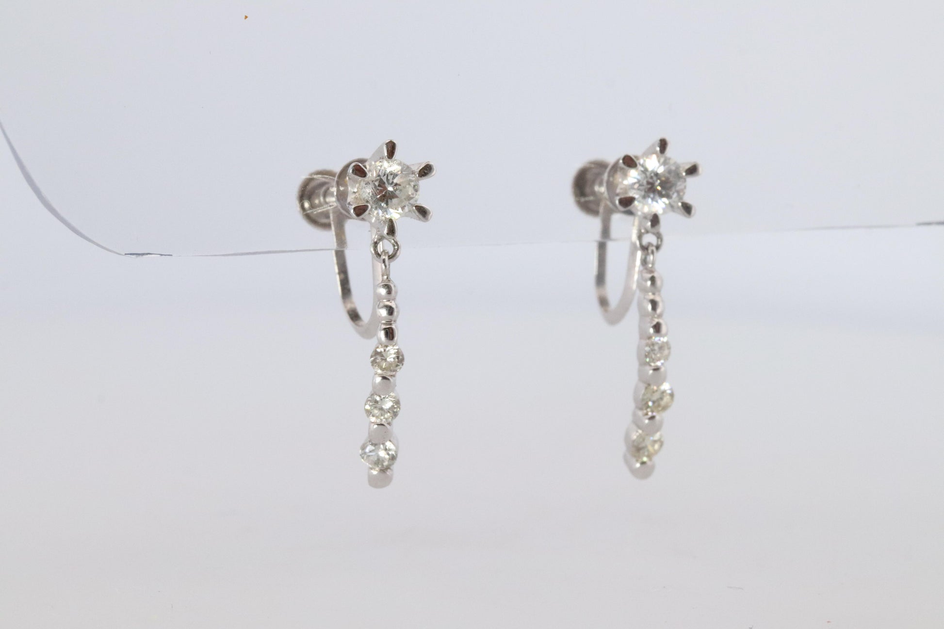 Diamond Dangle Earrings. Platinum PT950 Unpierced Clip On Earrings