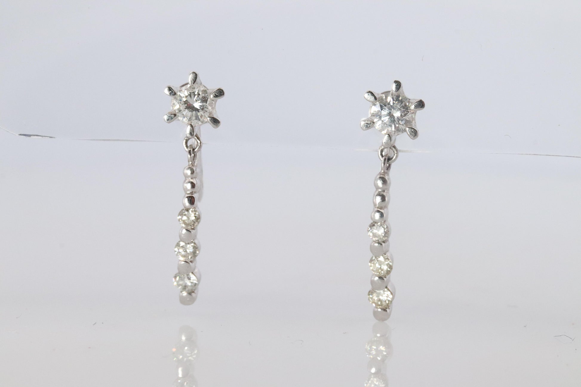 Diamond Dangle Earrings. Platinum PT950 Unpierced Clip On Earrings