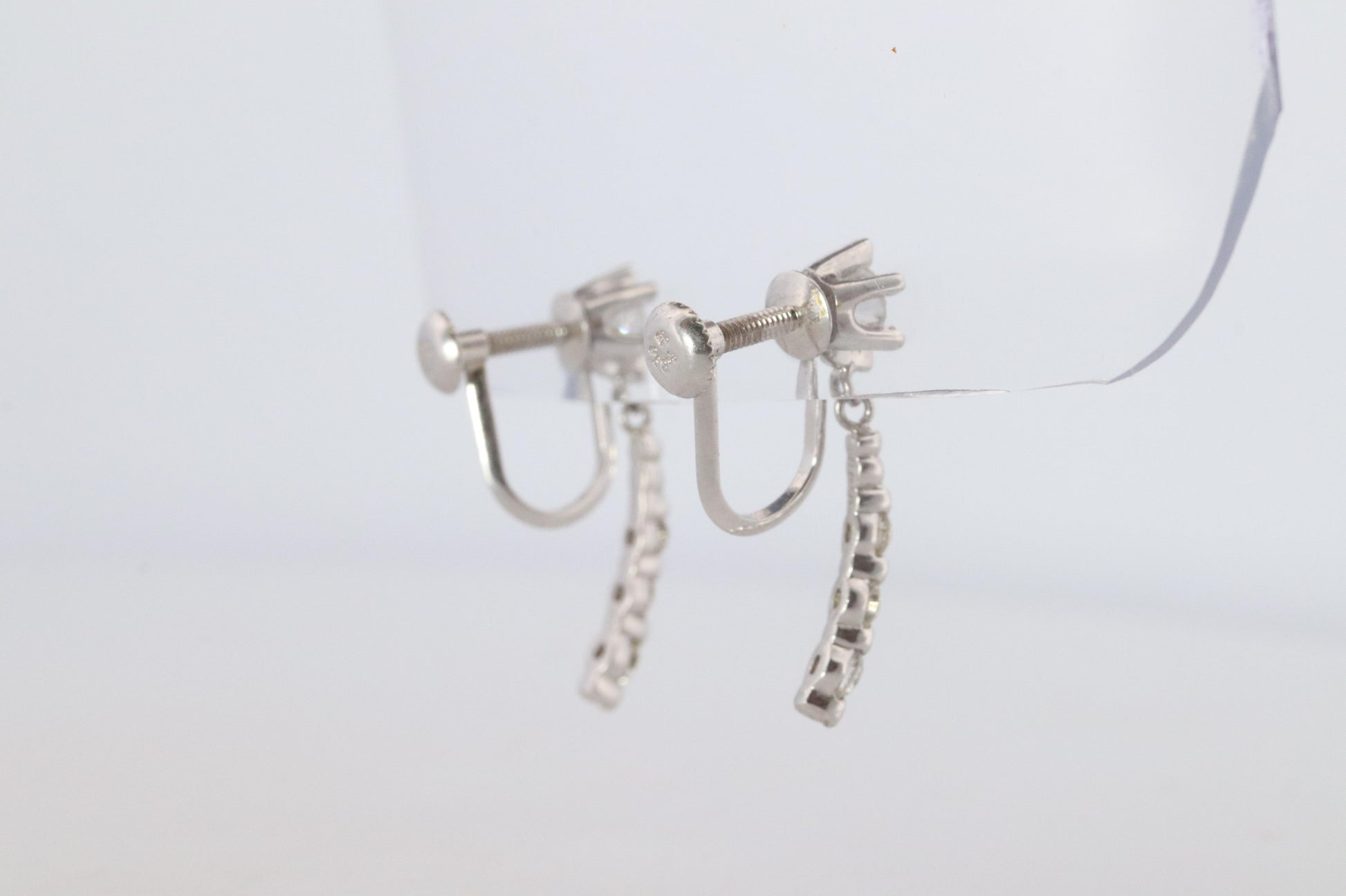 Diamond Dangle Earrings. Platinum PT950 Unpierced Clip On Earrings