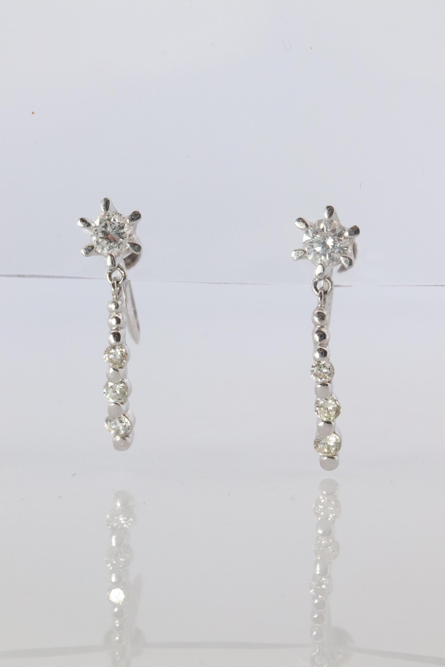 Diamond Dangle Earrings. Platinum PT950 Unpierced Clip On Earrings