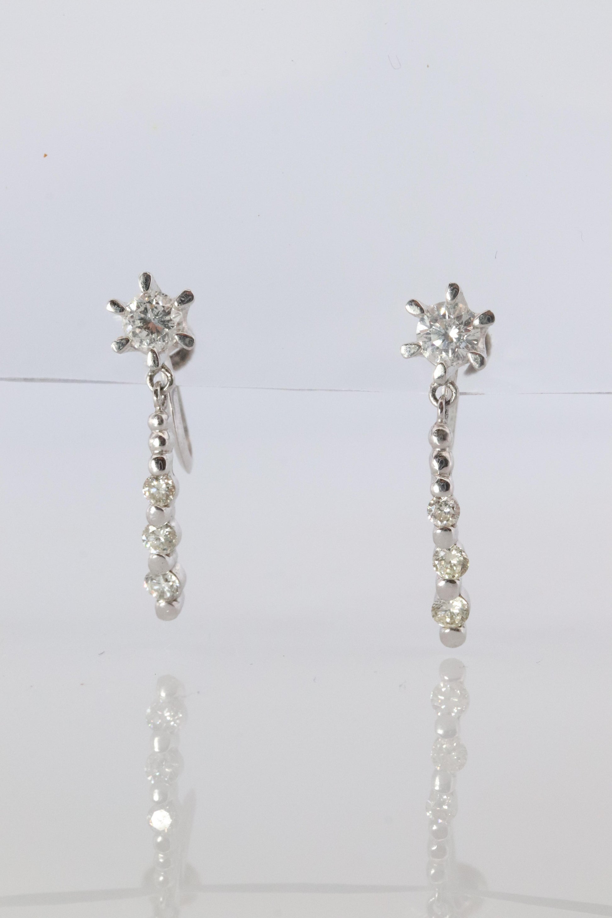 Diamond Dangle Earrings. Platinum PT950 Unpierced Clip On Earrings