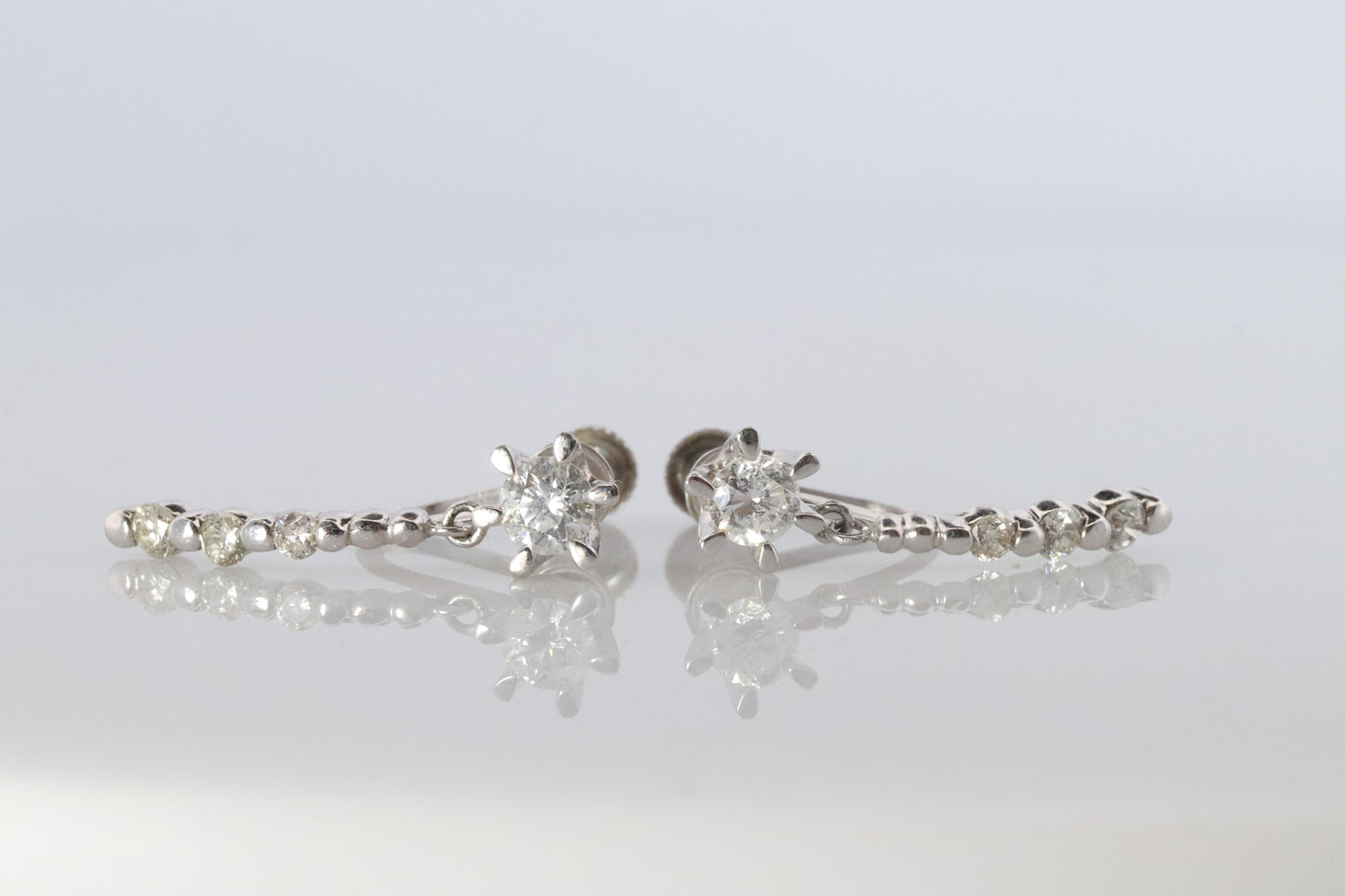 Diamond Dangle Earrings. Platinum PT950 Unpierced Clip On Earrings