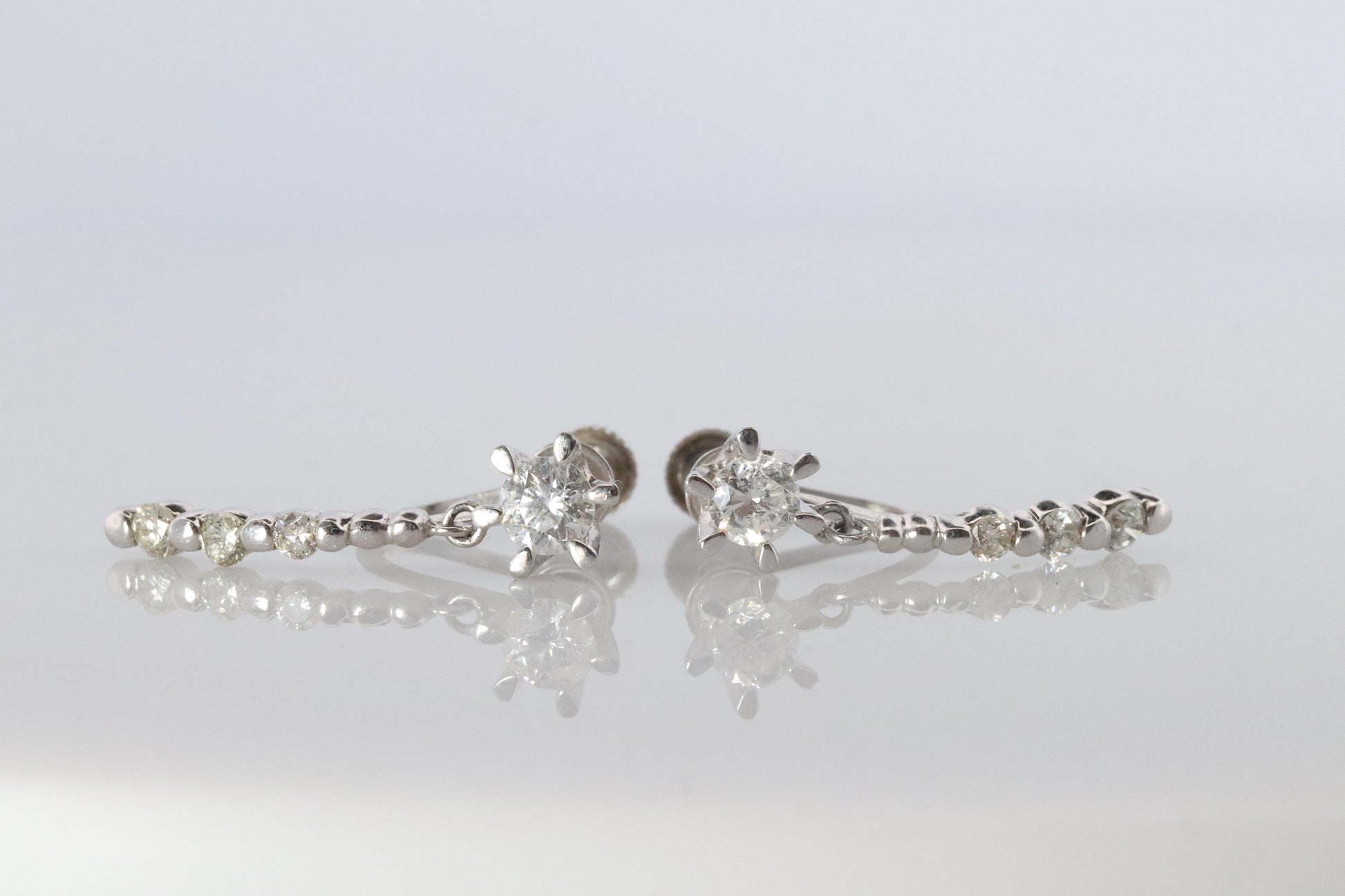 Diamond Dangle Earrings. Platinum PT950 Unpierced Clip On Earrings
