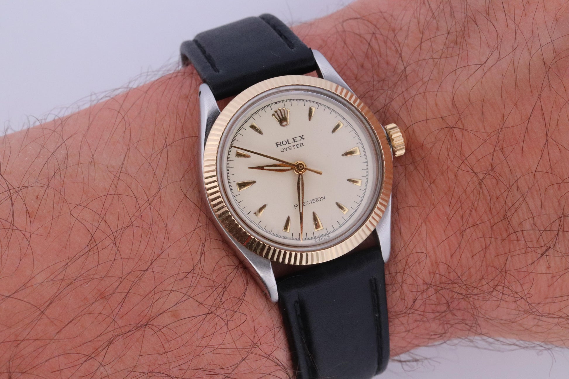 ROLEX Watch. Rolex ref. 6430 1950s Stainless Steel Multi tone Mens Rolex watch.