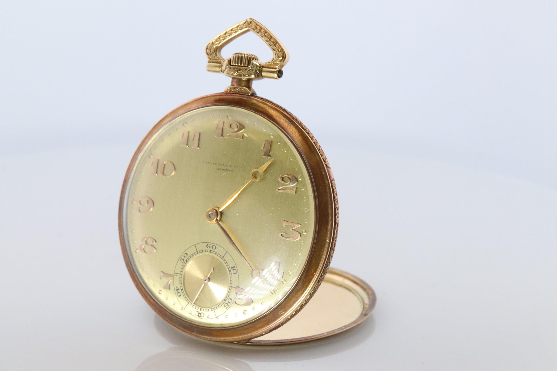 18k Golay Fils & Stahl Pocket Watch. Antique 750 YG Golay Ornate 43mm