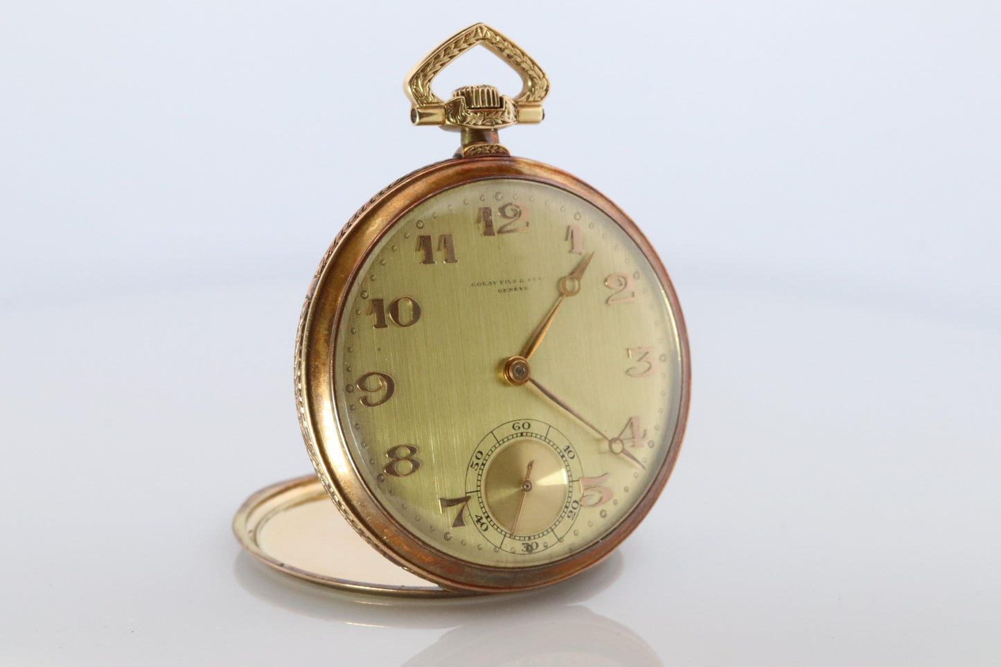 18k Golay Fils & Stahl Pocket Watch. Antique 750 YG Golay Ornate 43mm