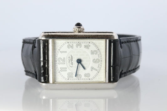 Vintage Must de Cartier Tank Watch. 925 Vermeil ARGENT 2416 Arabic Dial Tank