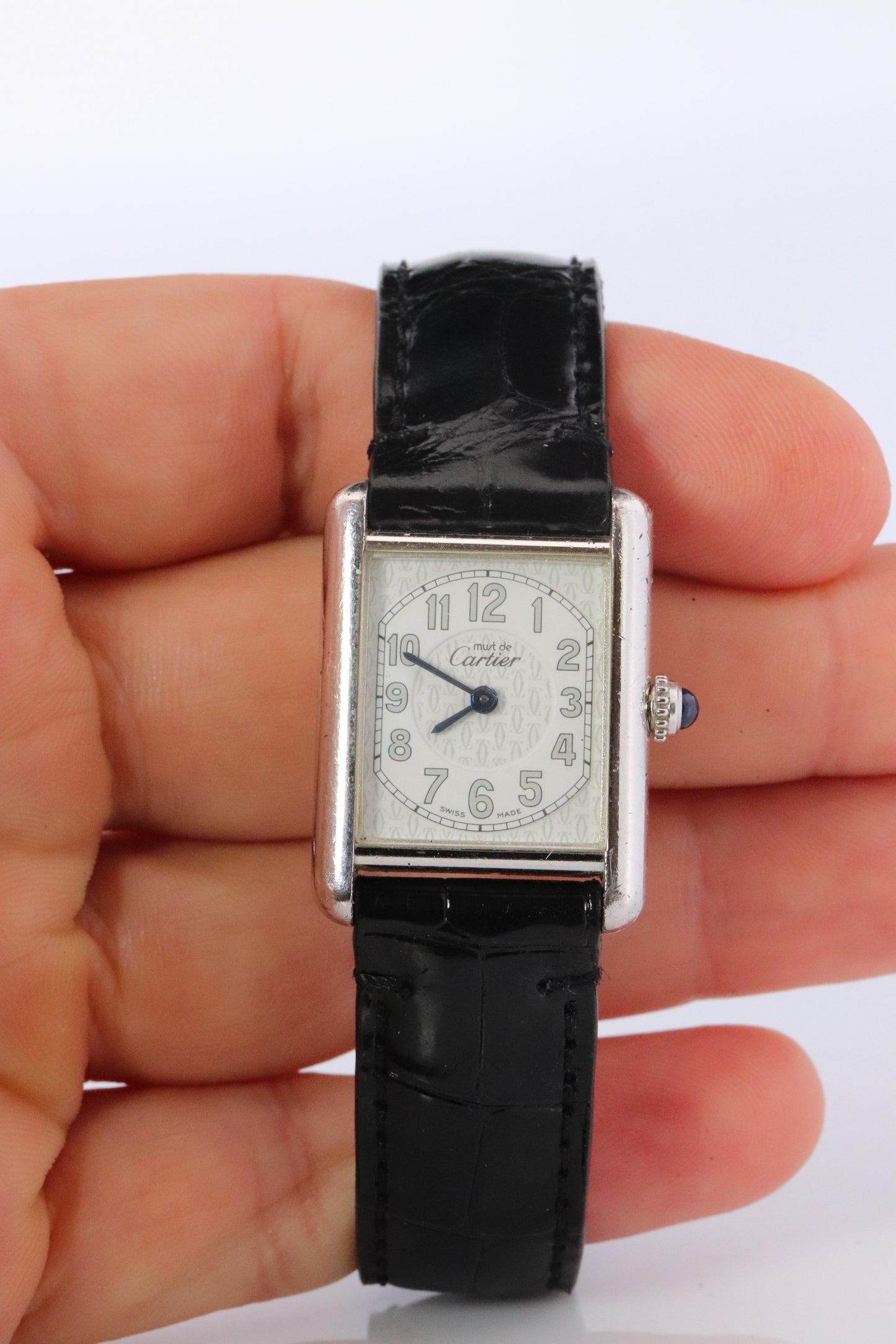 Vintage Must de Cartier Tank Watch. 925 Vermeil ARGENT 2416 Arabic Dial Tank