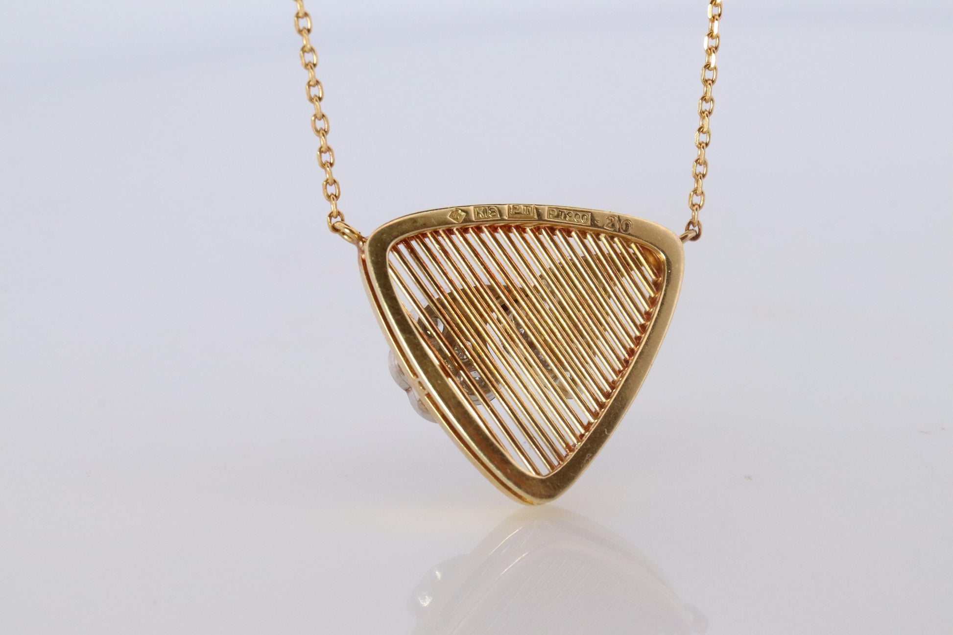 Mikimoto Pendant. Vintage 18k YG and Pt900 Mikimoto Diamond Shield Necklace