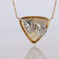 Mikimoto Pendant. Vintage 18k YG and Pt900 Mikimoto Diamond Shield Necklace