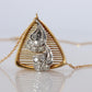Mikimoto Pendant. Vintage 18k YG and Pt900 Mikimoto Diamond Shield Necklace