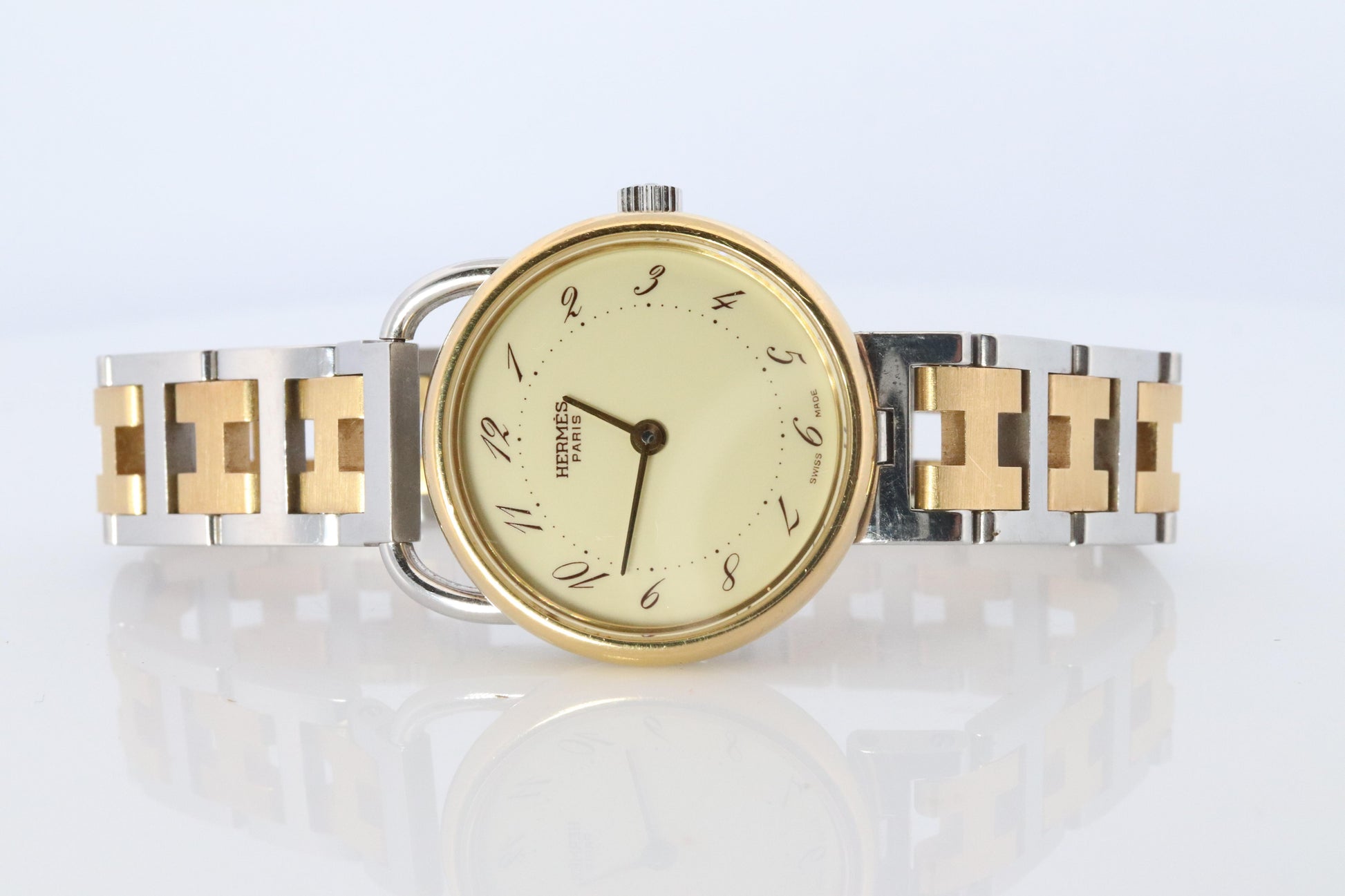 Genuine HERMES Arceau 25mm Round Quartz Watch White Dial