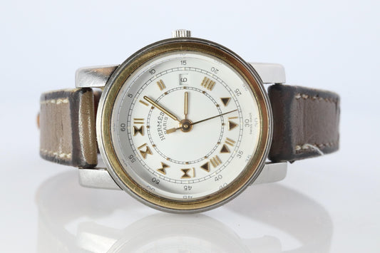 Genuine HERMES Carrick 26mm Round Quartz Watch White Dial