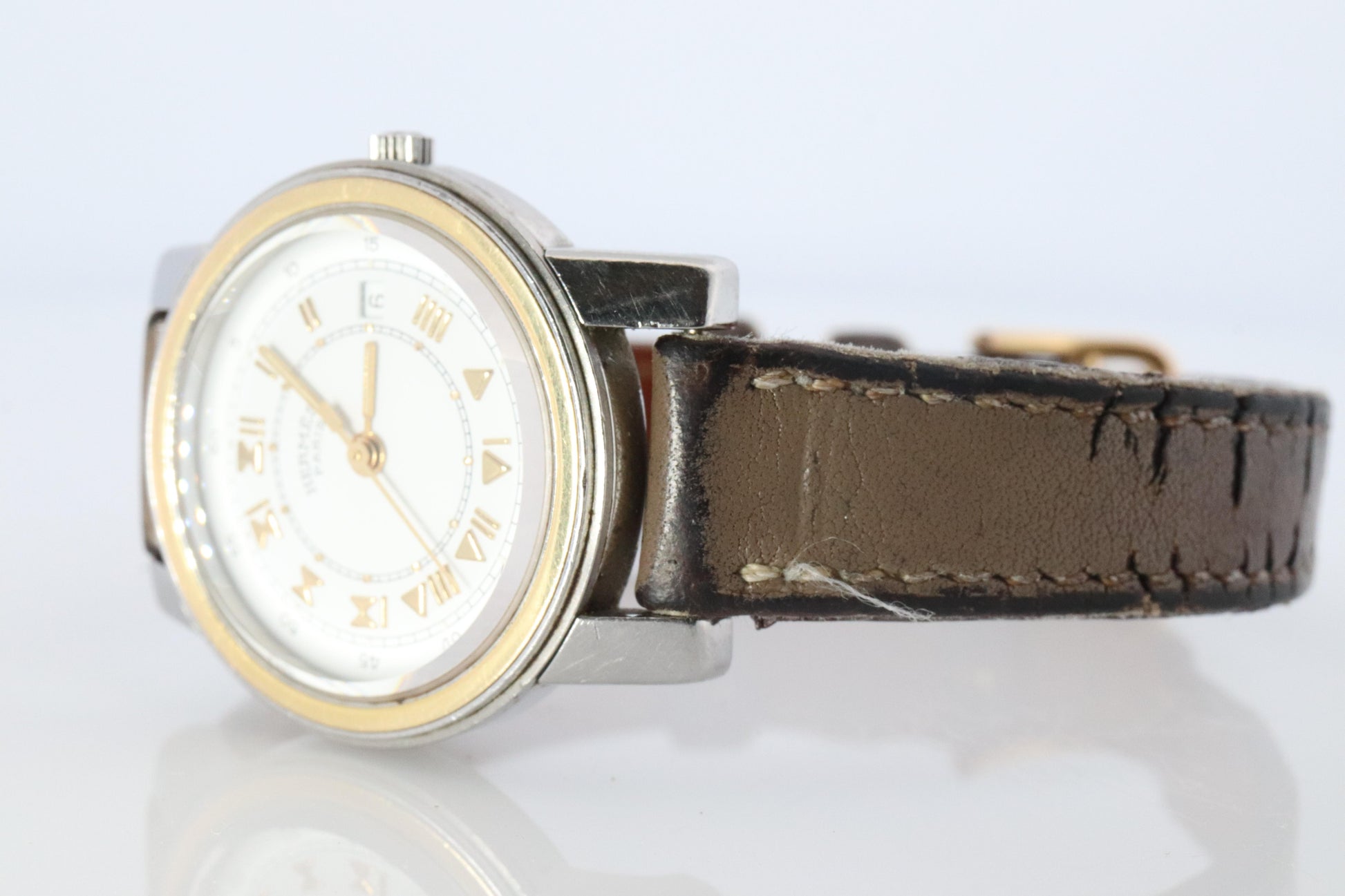 Genuine HERMES Carrick 26mm Round Quartz Watch White Dial