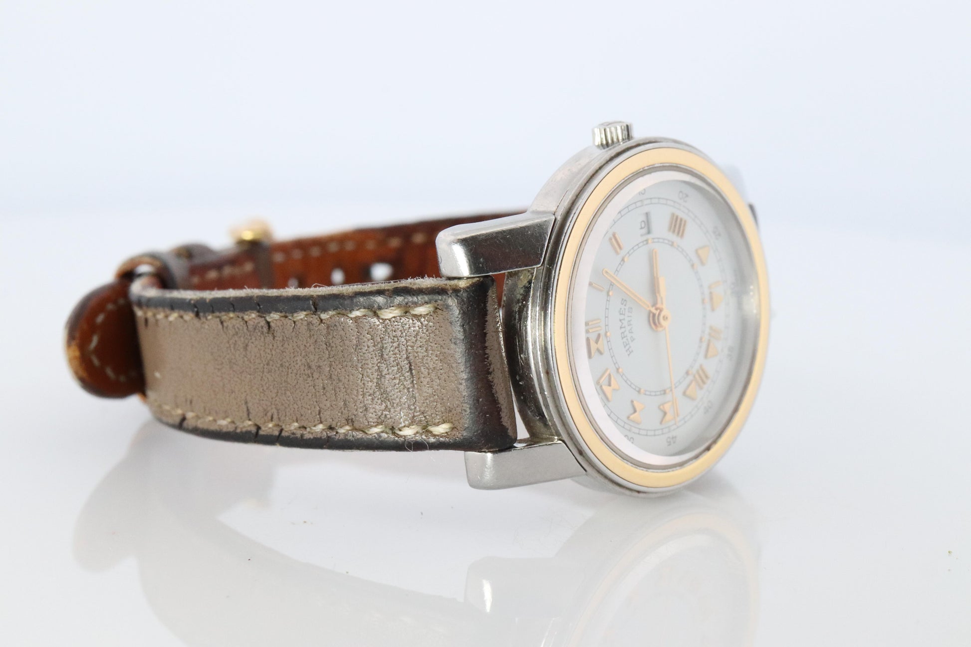 Genuine HERMES Carrick 26mm Round Quartz Watch White Dial