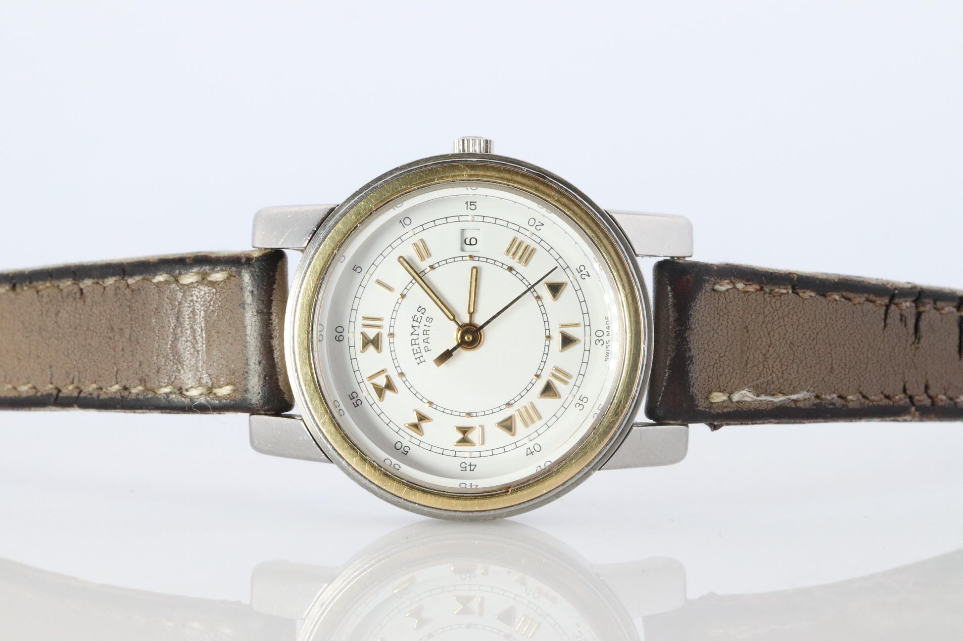 Genuine HERMES Carrick 26mm Round Quartz Watch White Dial