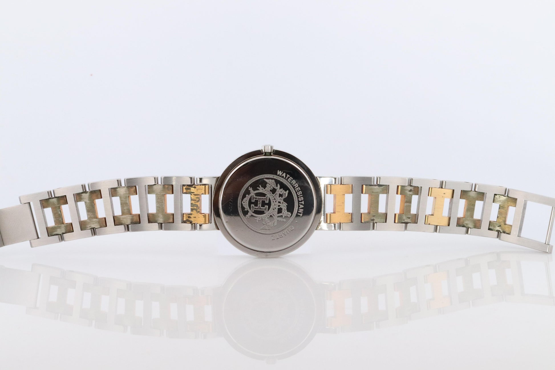 Genuine HERMES Stainless Steel 30mm Round Clipper Quartz Watch White.