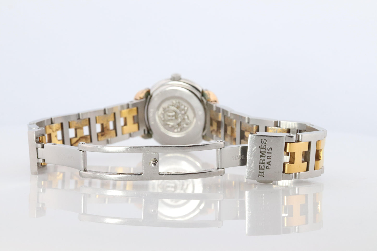 Genuine HERMES PULLMAN Stainless Steel 25mm Round Clipper Quartz Watch silver
