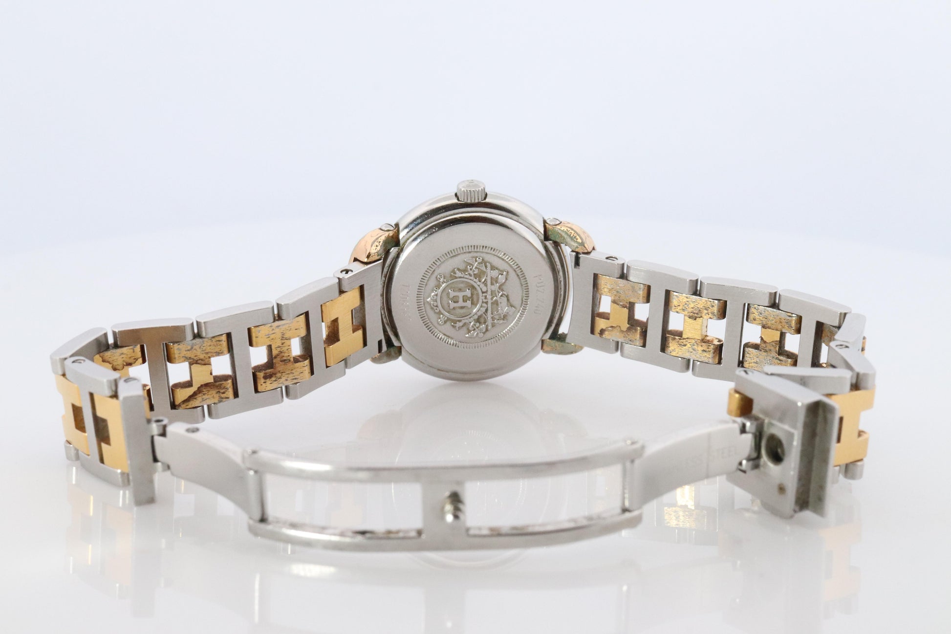 Genuine HERMES PULLMAN Stainless Steel 25mm Round Clipper Quartz Watch silver