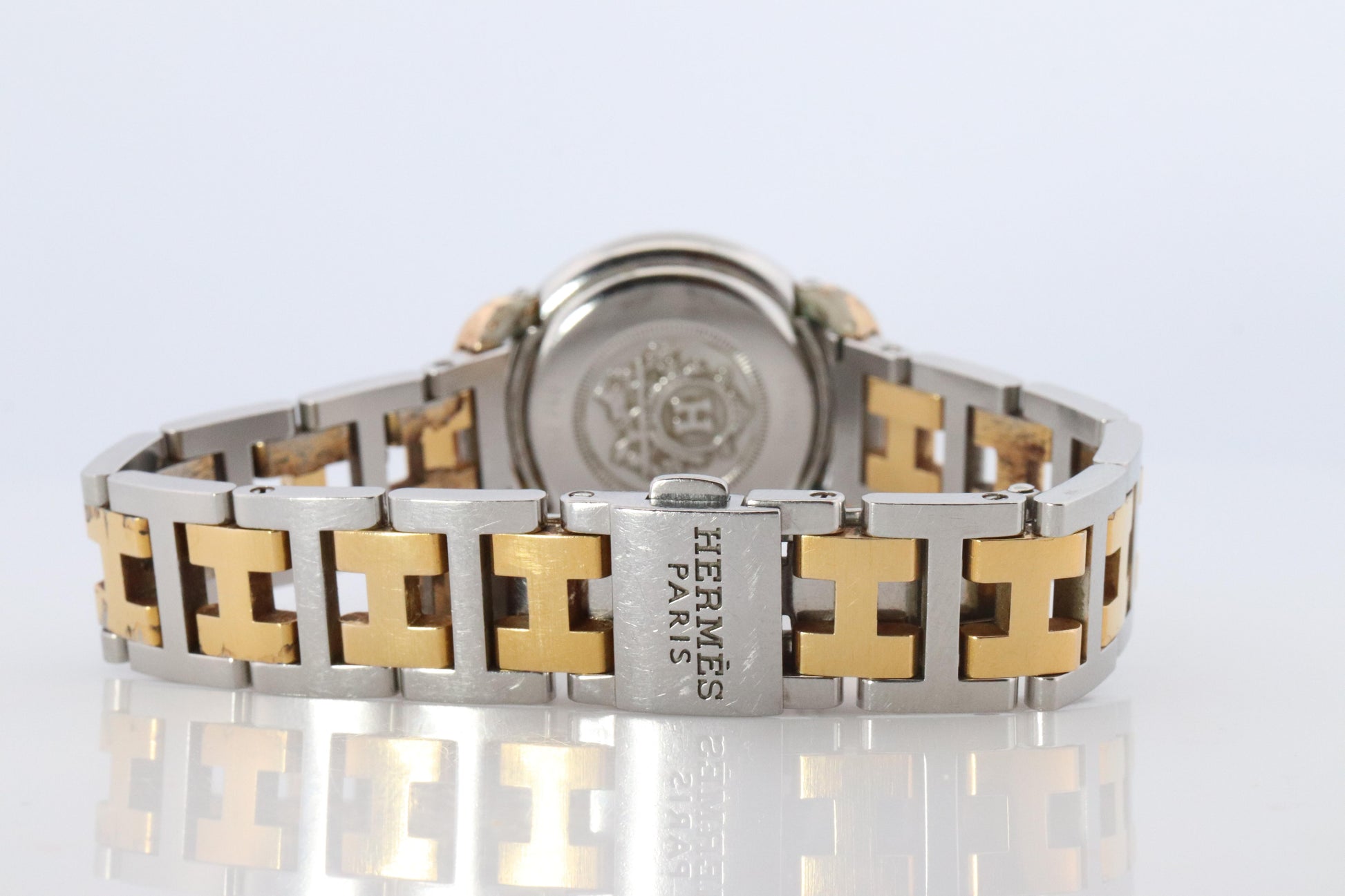 Genuine HERMES PULLMAN Stainless Steel 25mm Round Clipper Quartz Watch silver