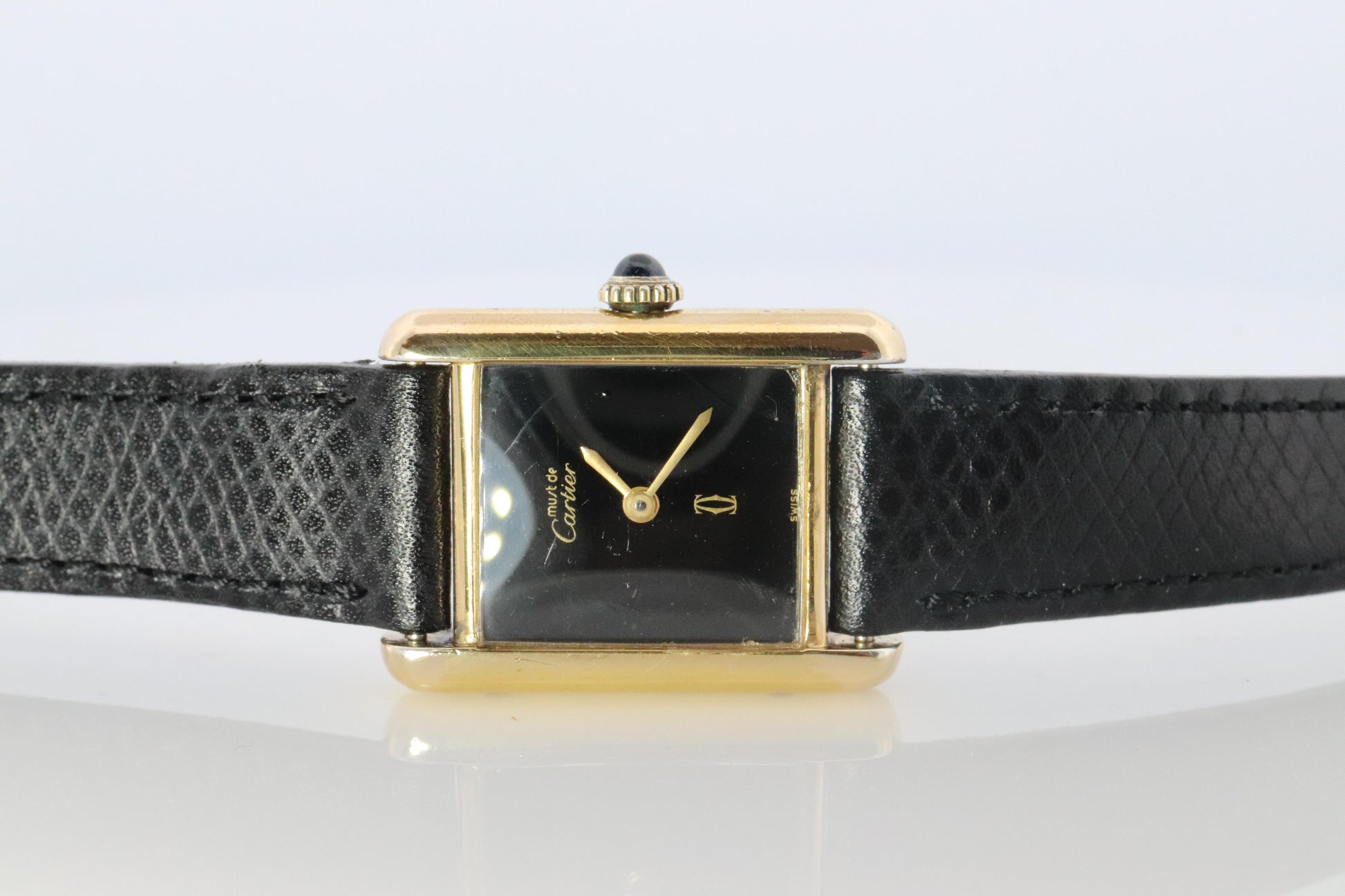 Must de Cartier Tank Black Mystery Dial. Black ARGENT 925 Small Windup Watch