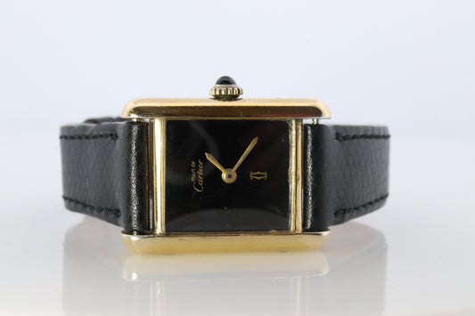 Must de Cartier Tank Black Mystery Dial. Black ARGENT 925 Small Windup Watch