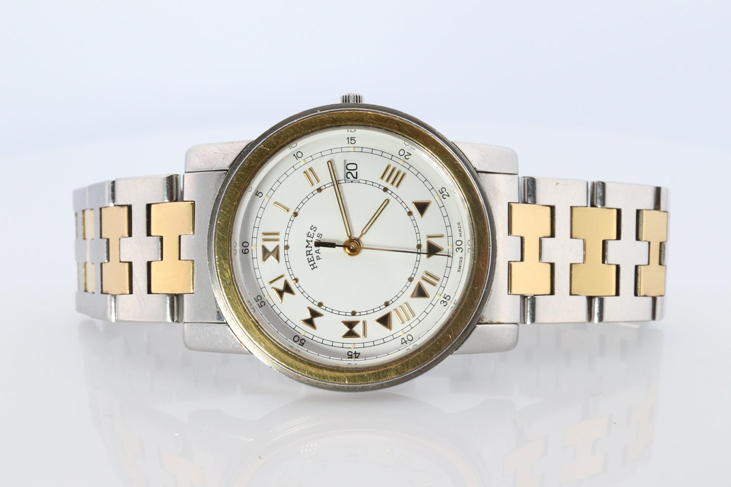 Genuine HERMES Carrick LARGE 34mm Round Quartz Watch White Dial