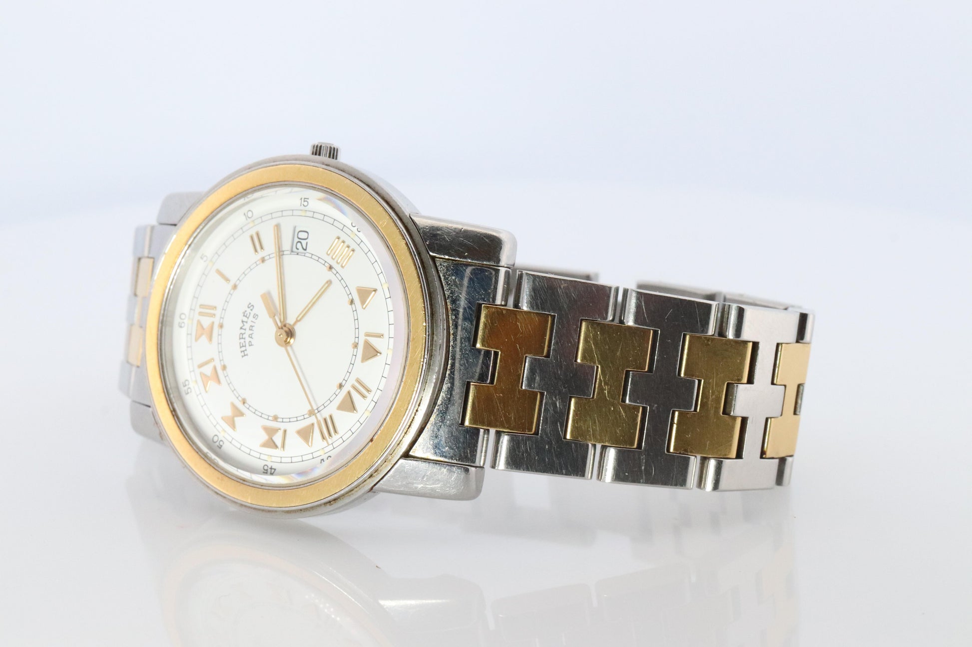 Genuine HERMES Carrick LARGE 34mm Round Quartz Watch White Dial