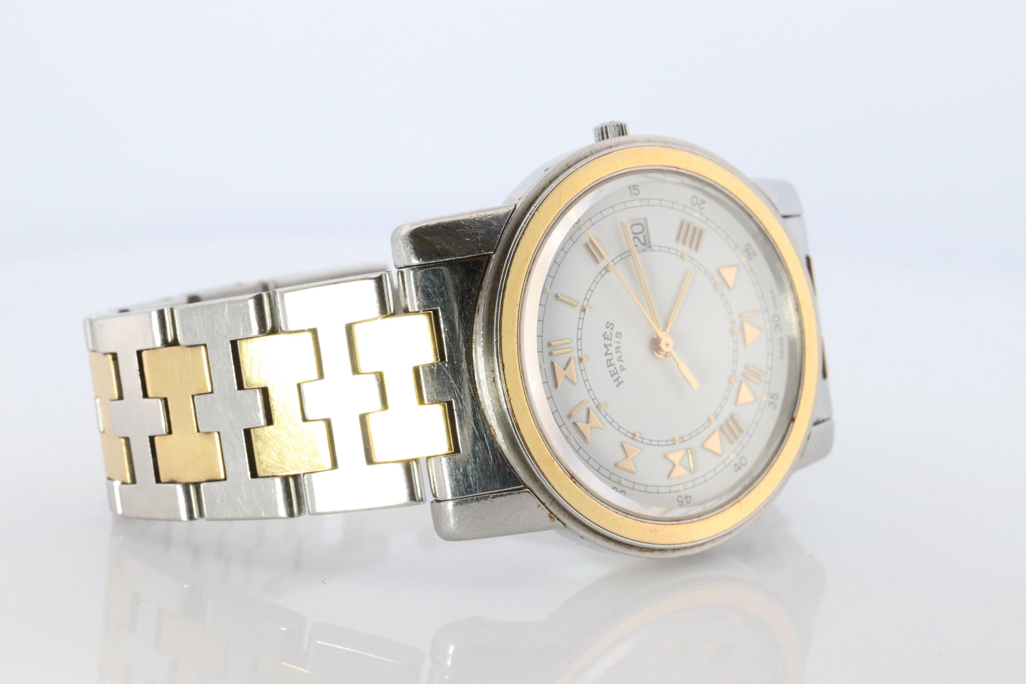 Genuine HERMES Carrick LARGE 34mm Round Quartz Watch White Dial