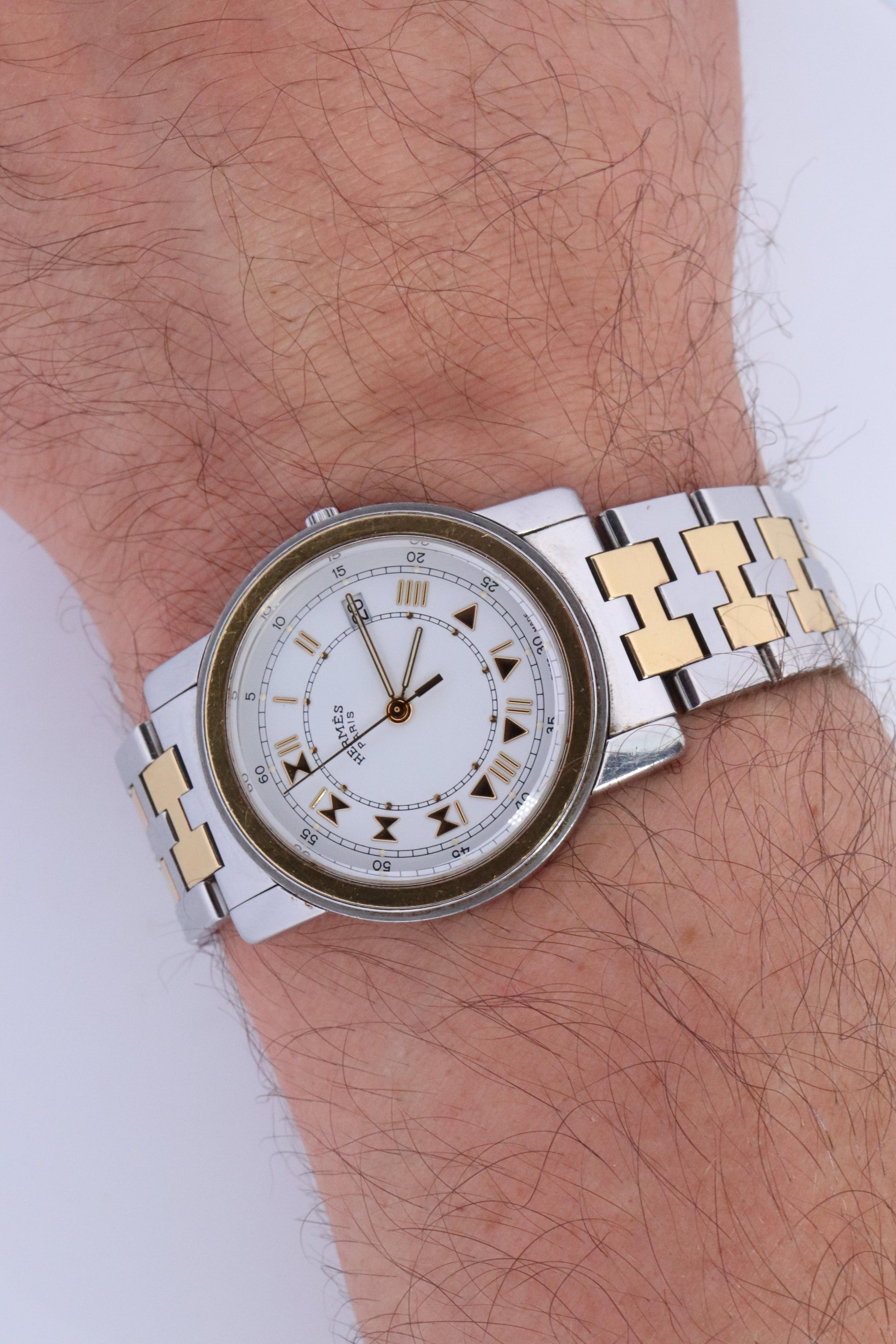 Genuine HERMES Carrick LARGE 34mm Round Quartz Watch White Dial