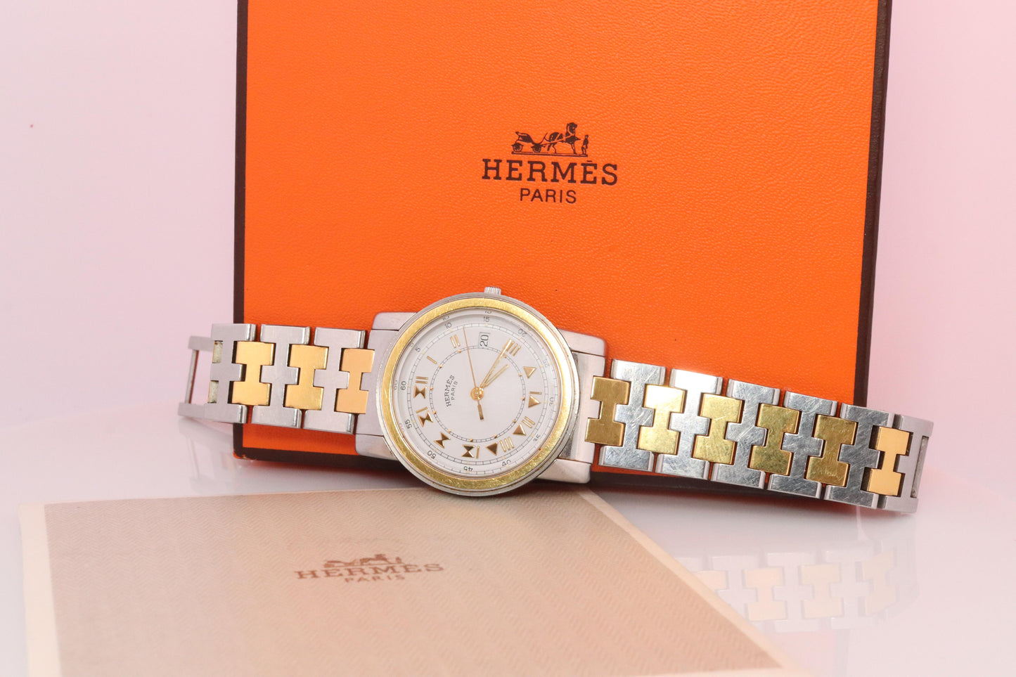 Genuine HERMES Carrick LARGE 34mm Round Quartz Watch White Dial
