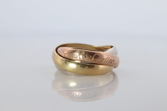 خاتم ثلاثي الألوان من مجموعة كارتييه عيار 18 قيراطًا عيار 750. خاتم Must de Cartier ثلاثي الألوان. شريط