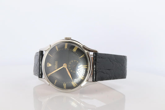 ROLEX Watch. Rolex ref. 4498 Precision 1940s Black Dial Mens Rolex watch.