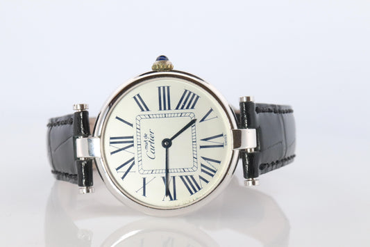 Cartier 1860 Watch. Must de Cartier White Dial Vendome Round Argent Sterling 30m
