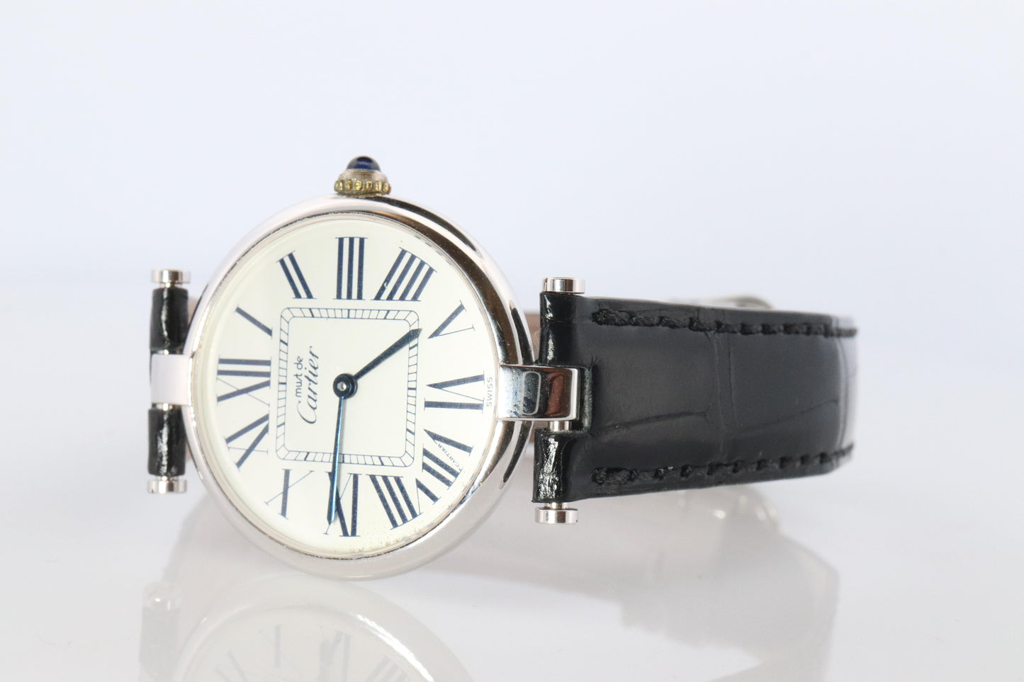 Cartier 1860 Watch. Must de Cartier White Dial Vendome Round Argent Sterling 30m