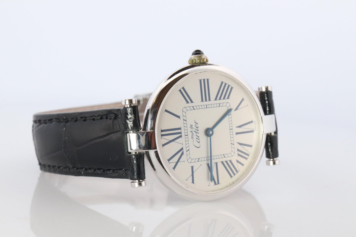 Cartier 1860 Watch. Must de Cartier White Dial Vendome Round Argent Sterling 30m