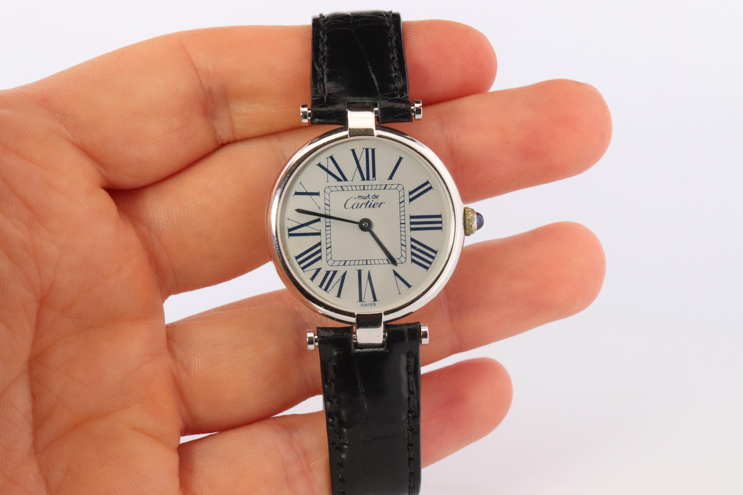 Cartier 1860 Watch. Must de Cartier White Dial Vendome Round Argent Sterling 30m