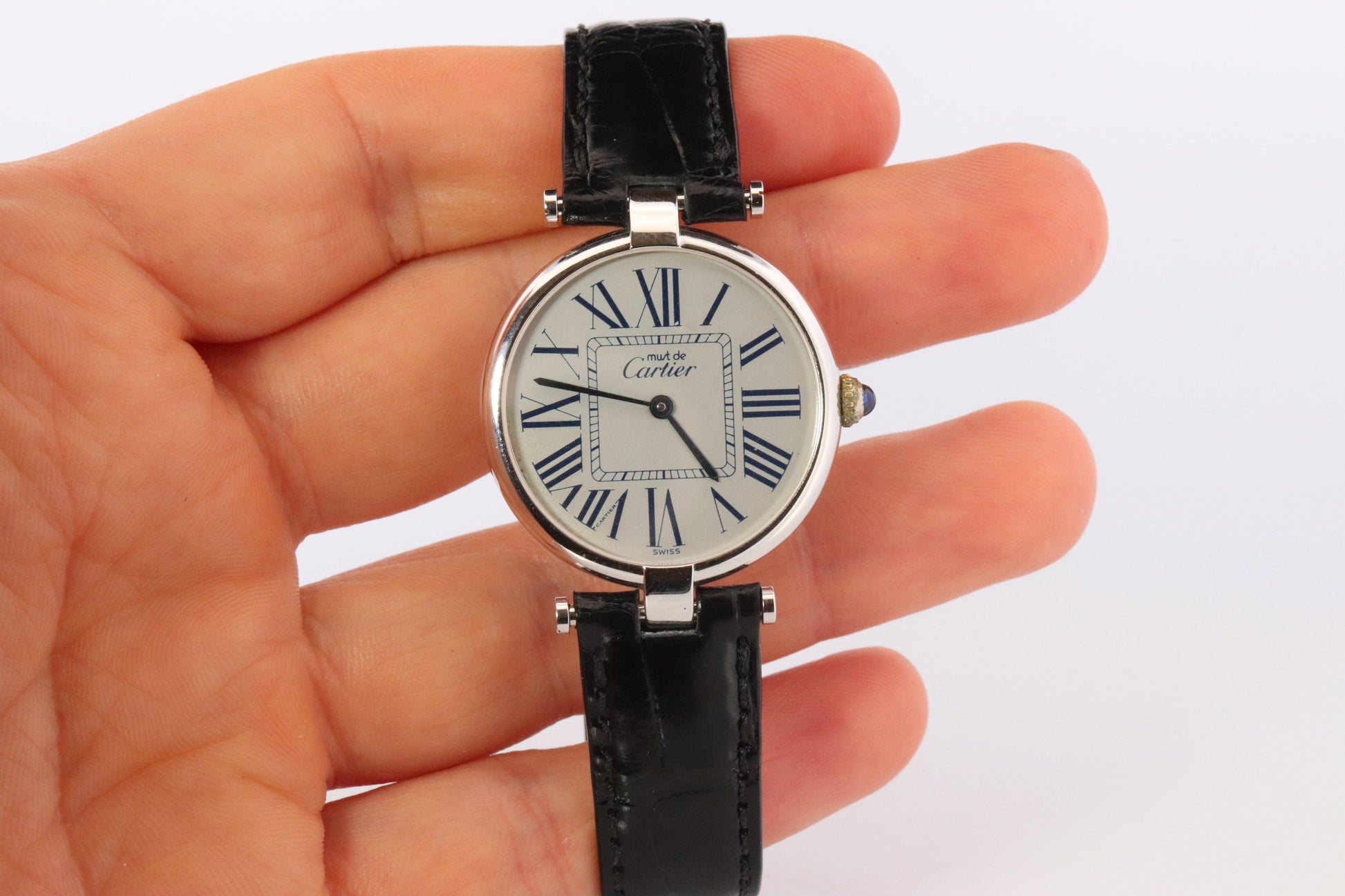 Cartier 1860 Watch. Must de Cartier White Dial Vendome Round Argent Sterling 30m