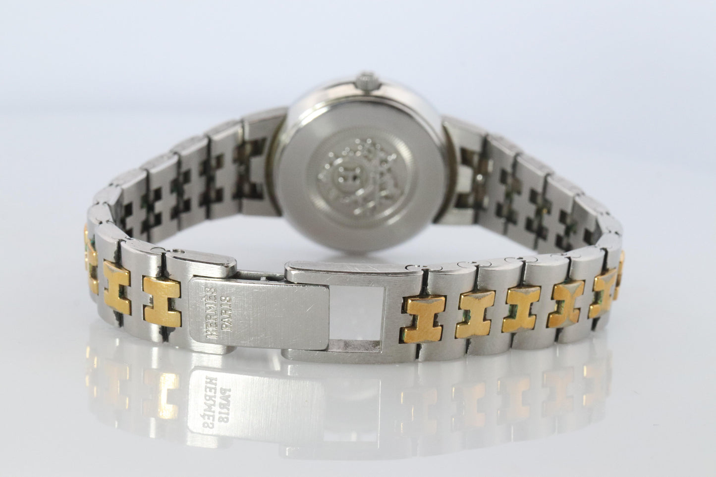 Genuine HERMES Stainless Steel 24mm Round Sellier Quartz Watch White Dial.