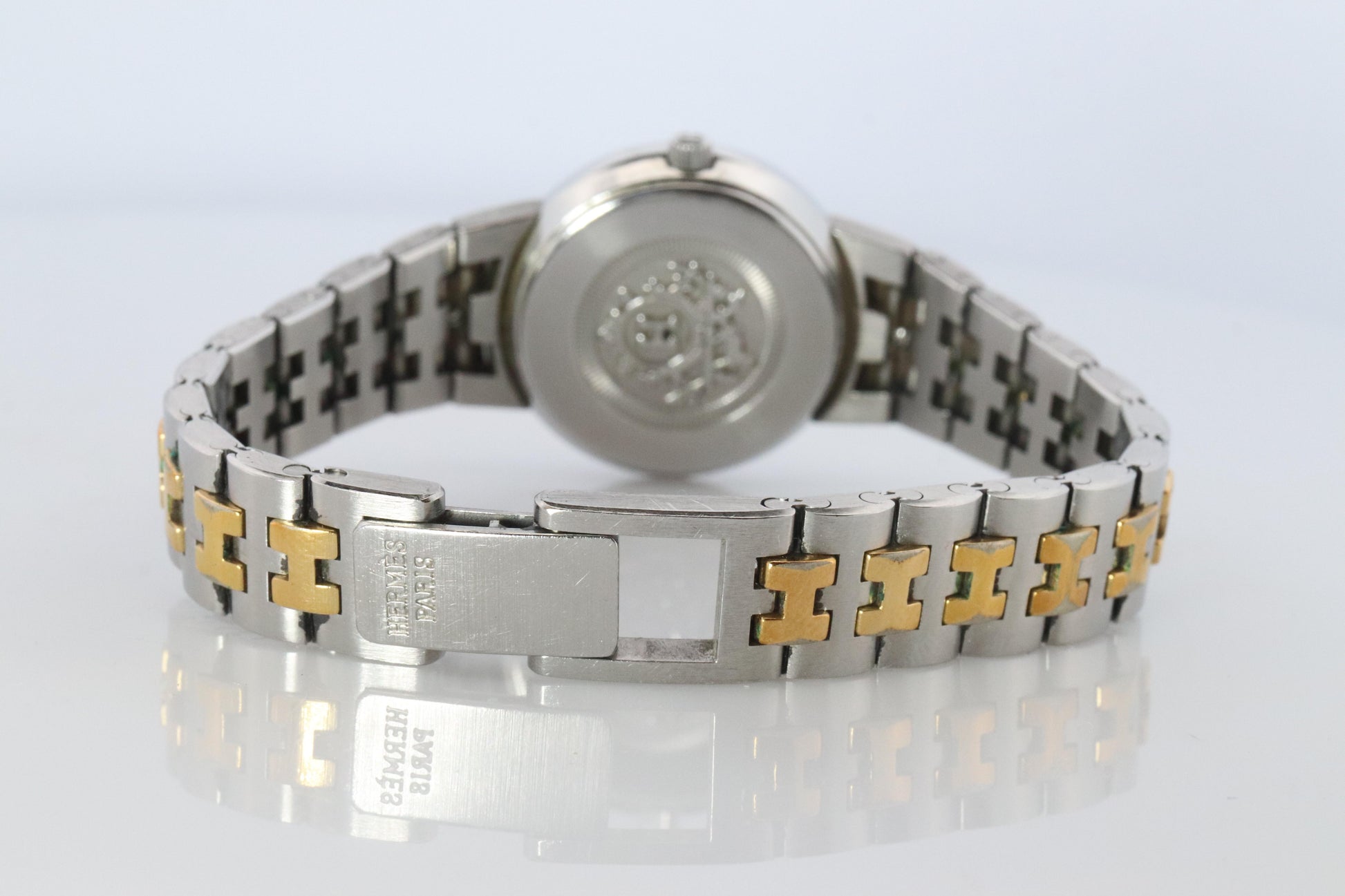 Genuine HERMES Stainless Steel 24mm Round Sellier Quartz Watch White Dial.