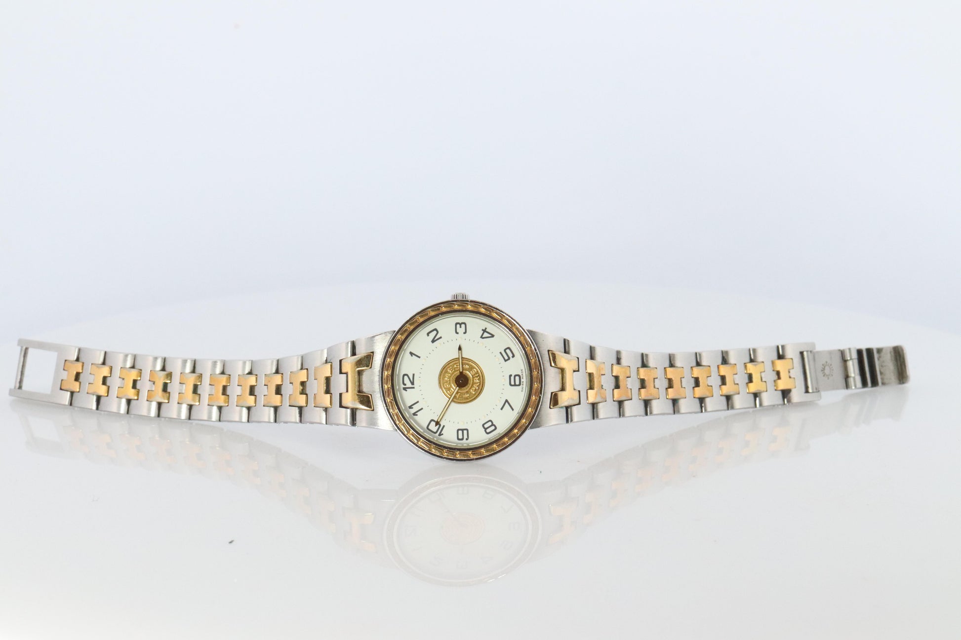 Genuine HERMES Stainless Steel 24mm Round Sellier Quartz Watch White Dial.